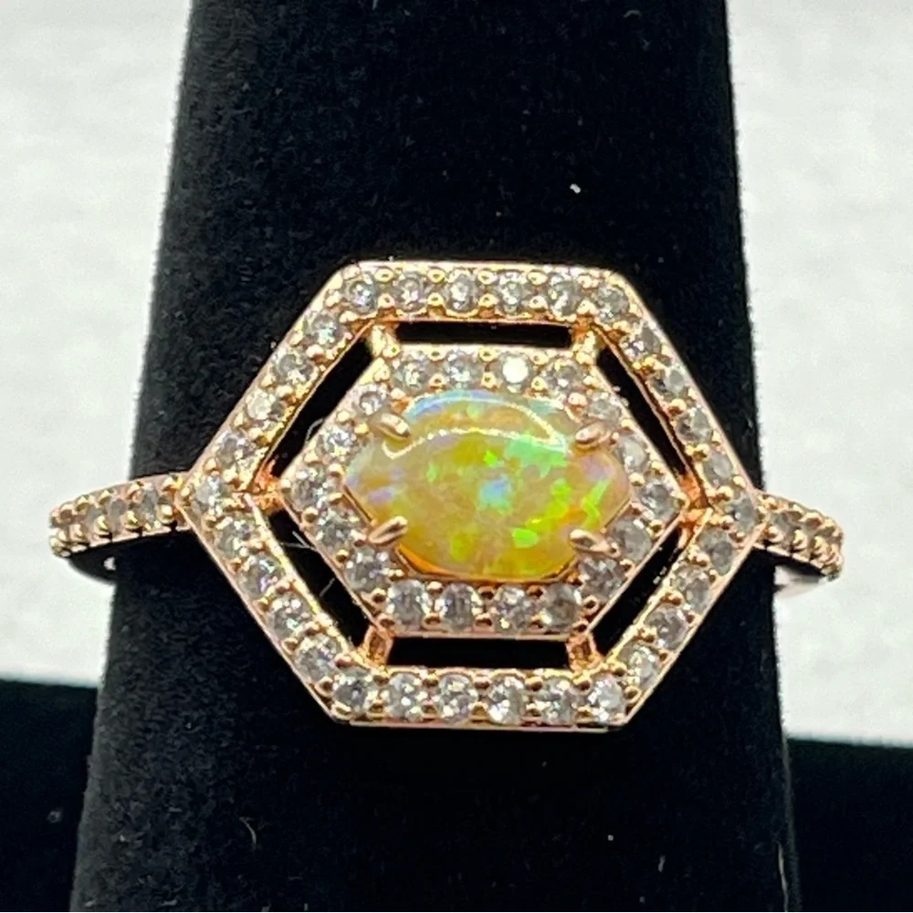 OCTOBER Ring Bomb Party, Size 9 RBP5499 Rose Gold Plated Yellow Opal